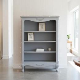 ロココ調 オープンブックケース キャビネット アンティークグレー 木製 E5083-S-72