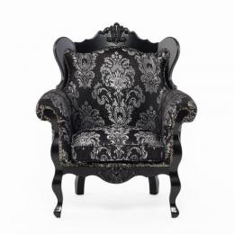 ロココ調 1人掛けソファ ブラックxダマスク 布地 E1166-1-8F1