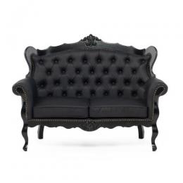 ロココ調 2人掛けソファ ブラックxブラック 合皮 E1166-2-8P32B