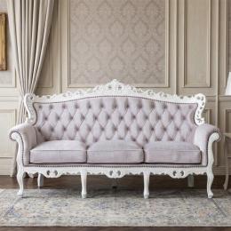 シンフォニー 3人掛けソファ ホワイトxベージュベルベット 布 E1006-3-SH-18F220B